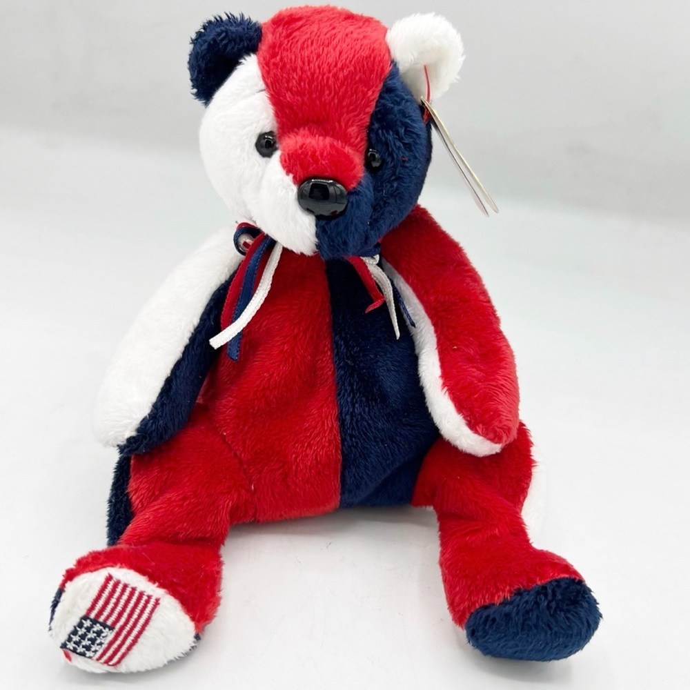 Ty Vintage Y2K Beanie Babies Patriot the Bear Red/White/Blue Flag Plush